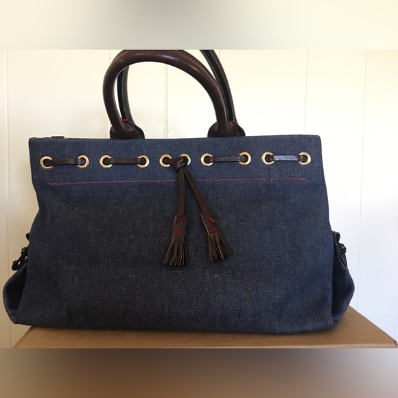 Dooney Bourke Denim Satchel w/Crossbody Leather Strap